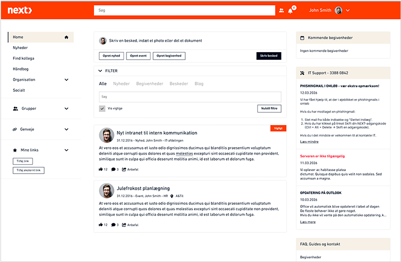 Screenshot of the intranet at NEXT Uddannelse København