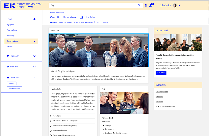 Screenshot of the intranet at Erhvervsakademi København (EK)