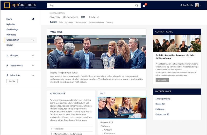 Screenshot of the intranet at Cphbusiness