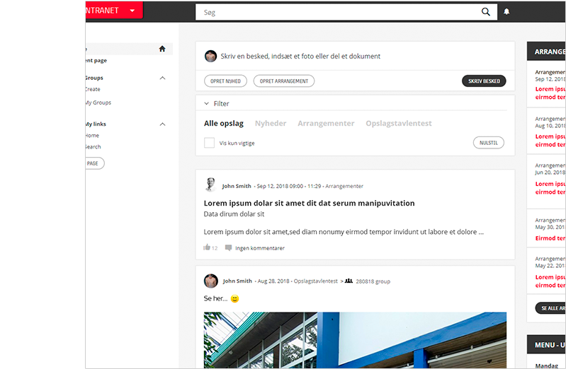 Screenshot of the intranet at Team Danmark