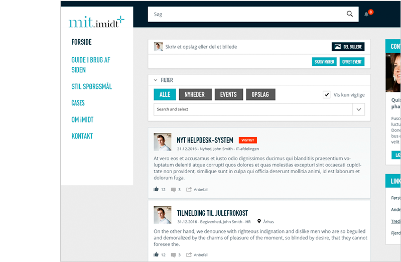 Screenshot of the intranet at Erhvervshus Midtjylland