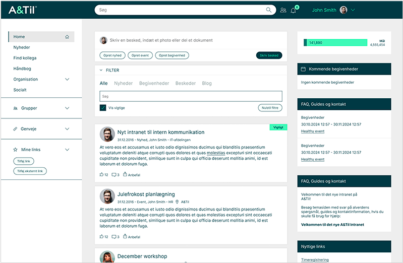 Screenshot of the intranet at A&Til
